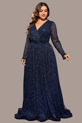 Plus Size Sequin Formal Dress – Noble Long Sleeve Evening Gown