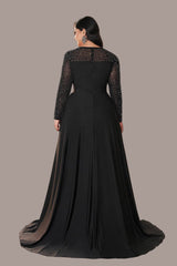 Solid Color V-Neck Evening Dress – Long Sleeve Elegant Swing Gown for Banquets