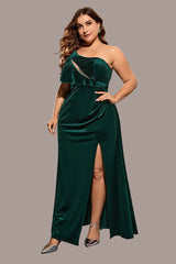Plus Size Off-Shoulder Evening Dress – Elegant Slit Waist-Cinching Gown for Dinner Parties and Formal Events
