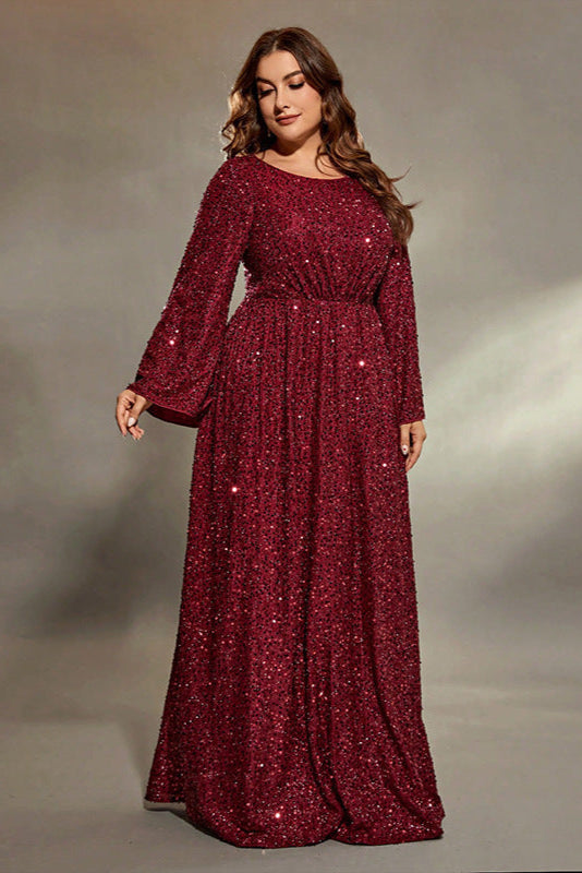 Plus Size Banquet Evening Dress – Slimming Sequin Long Skirt for Formal Events