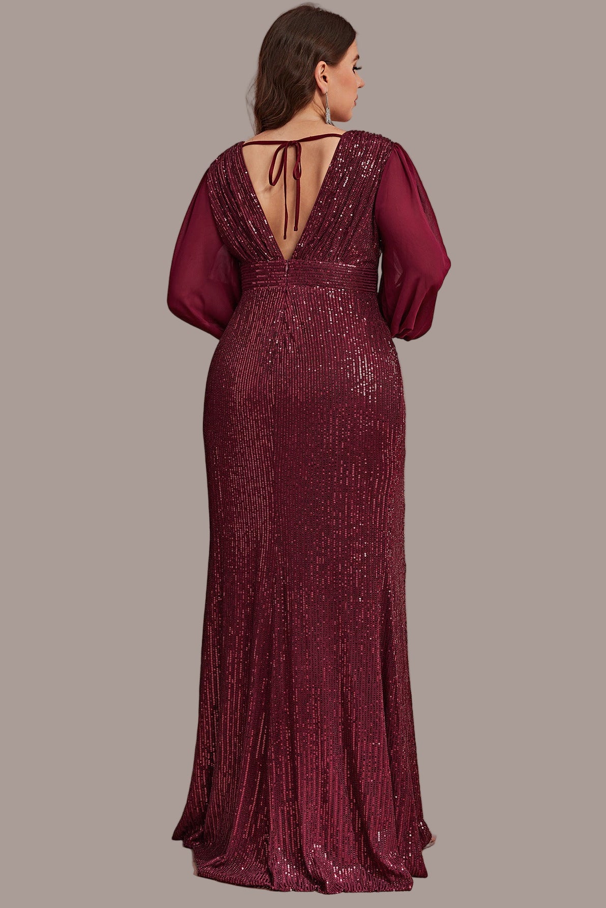 Plus Size Sequin Beaded Mermaid Evening Dress – Long Sleeve V-Neck Prom Party Gown