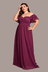 Plus Size One-Shoulder Evening Dress – Off-Shoulder Short Sleeve Gown with Slit
