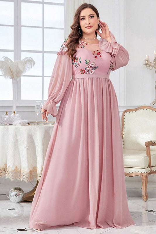 Plus Size Pink Long Dress – Elegant Gentle Style Fashion Gown for Women