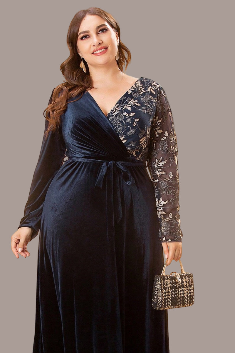 Plus Size V-Neck Evening Dress – Elegant Slim Gown