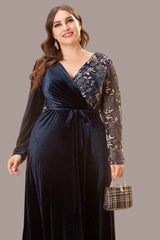 Plus Size V-Neck Evening Dress – Elegant Slim Gown