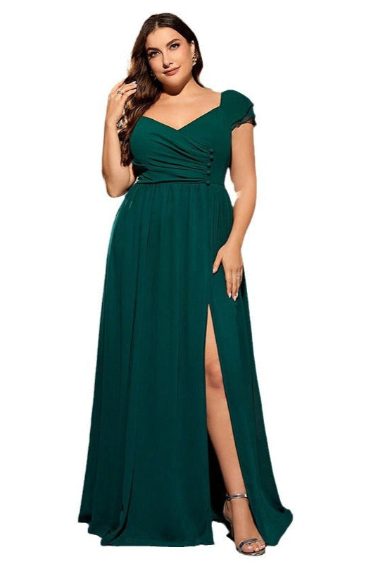 Plus Size Evening Dress – Elegant Long High Waist Slim Gown with Side Split for Women