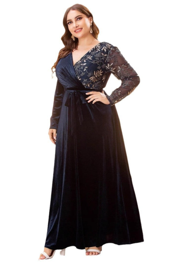 Plus Size V-Neck Evening Dress – Elegant Slim Gown