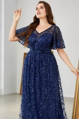 Elegant Lace Evening Dress – Simple V-Neck Mid-Sleeve Gown